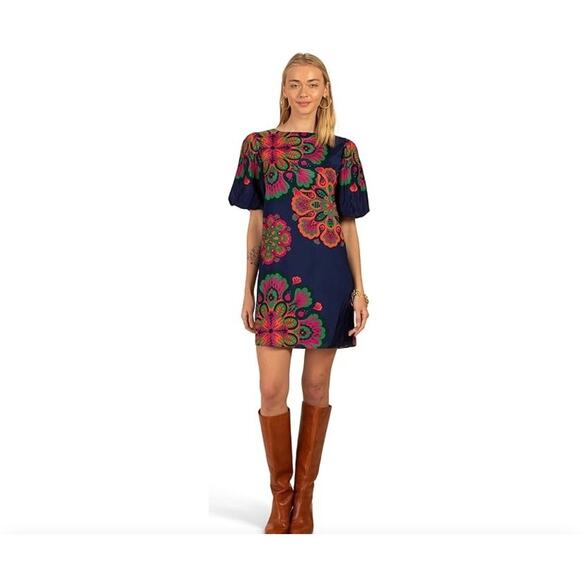 Trina Turk Luv Floral Shift Mini Dress in Bengal Blue Multi Size 0 - Picture 1 of 12